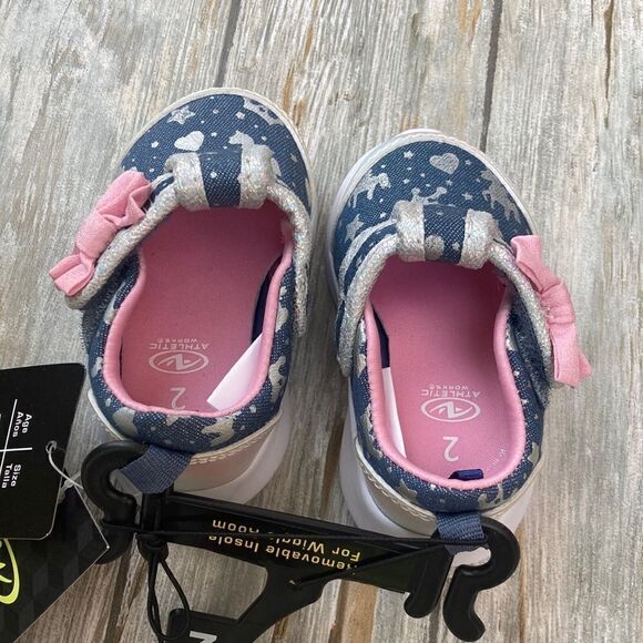 BABY GIRL UNICORN & Sparkly Flower Sneakers Shoes Size 2 - Picture 3 of 8